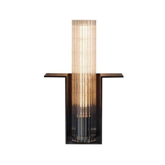 Translucent Glass Wall Light Kit: Vintage Black Tube Bedroom Sconce Fixture With Slot Arm