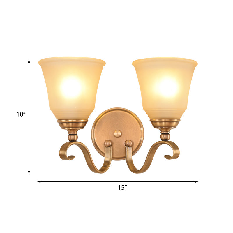 Frosted Glass Gold Wall Lamp 1/2-Light Sconce With Metal Curved Arm - Colonial Style