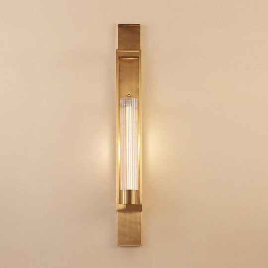Metal Wall Sconce Lighting - Luxury 1-Bulb Gold Living Room Light With Clear Glass Shade