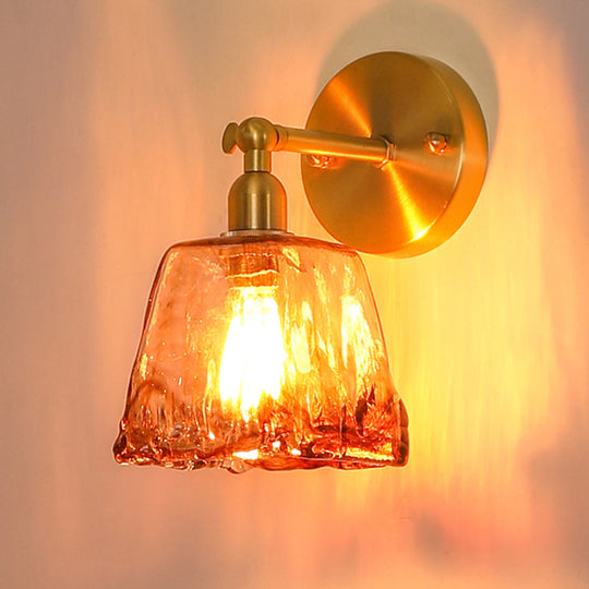 Colonial Wall Sconce In Tan Glass With Gold Saucer/Funnel Design - Bedroom Lighting Fixture / A