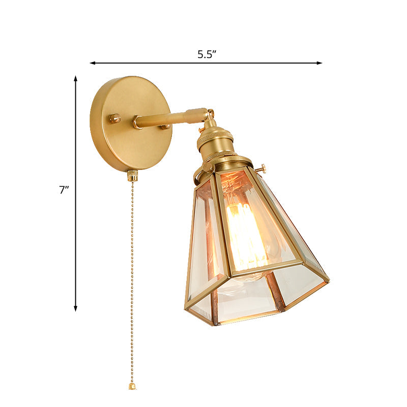 Classic Gold Colonial Tapered Wall Light: Clear Glass Sconce Lamp With/Without Pull Chain