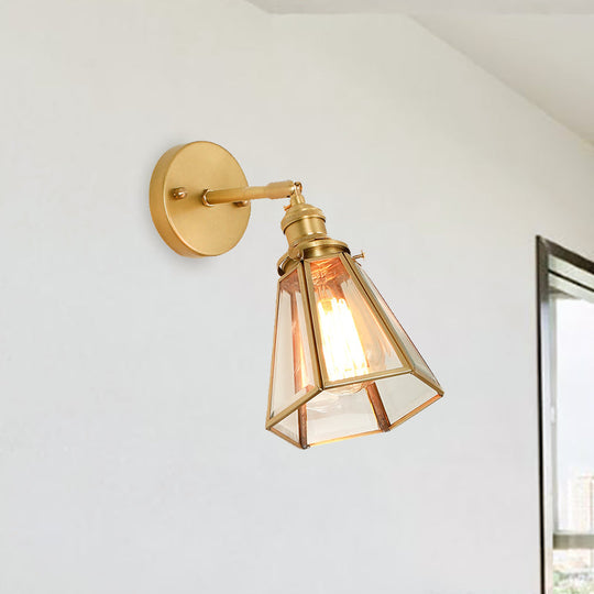 Classic Gold Colonial Tapered Wall Light: Clear Glass Sconce Lamp With/Without Pull Chain