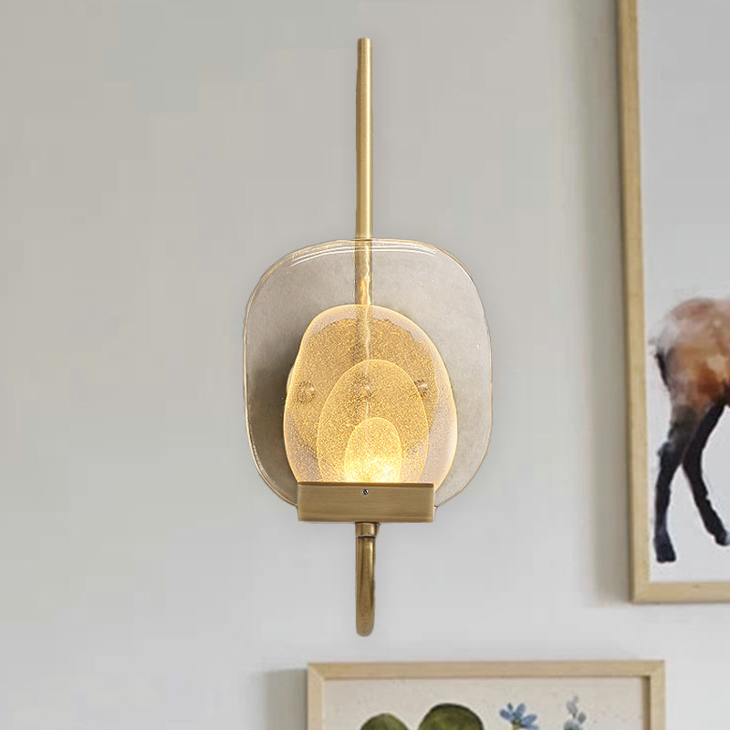 Geometric Clear Glass Wall Light In Gold - Colonialist 1-Head Bedroom Sconce