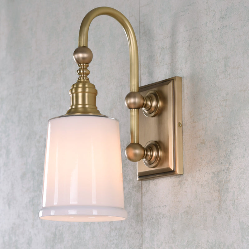 Colonial White Conical Bathroom Sconce Light With Clear Bubble Glass And Brass Wall Lamp