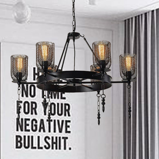 Black Wheel Design Bell Metallic Chandelier - Industrial 3/6 Lights Dining Room Hanging Lamp Kit 6 /