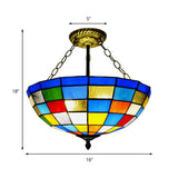 Vintage Tiffany Stained Glass Dome Ceiling Light - Antique Brass Chandelier