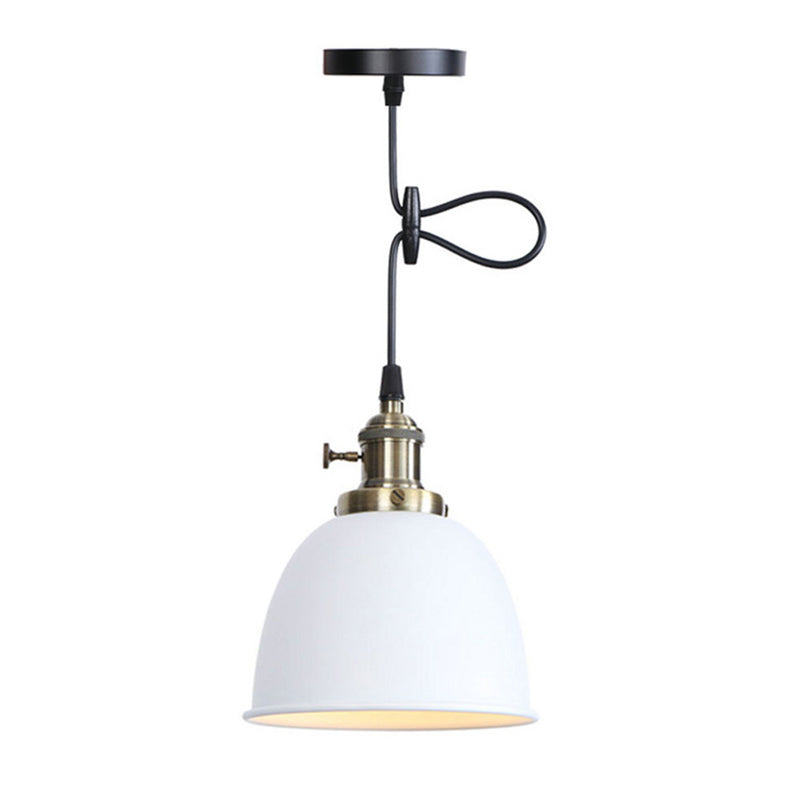 Adjustable Industrial Dome Pendant Lamp In Black/White/Red - Metal And Hanging Ceiling Lighting