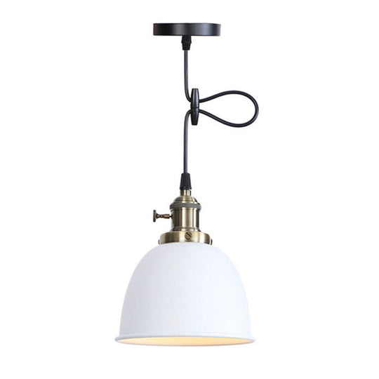 Adjustable Industrial Dome Pendant Lamp In Black/White/Red - Metal And Hanging Ceiling Lighting