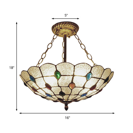 16/19.5 Wide Peacock Pendant Light Inverted Chandelier With Colorful Jewelry Traditional Design For