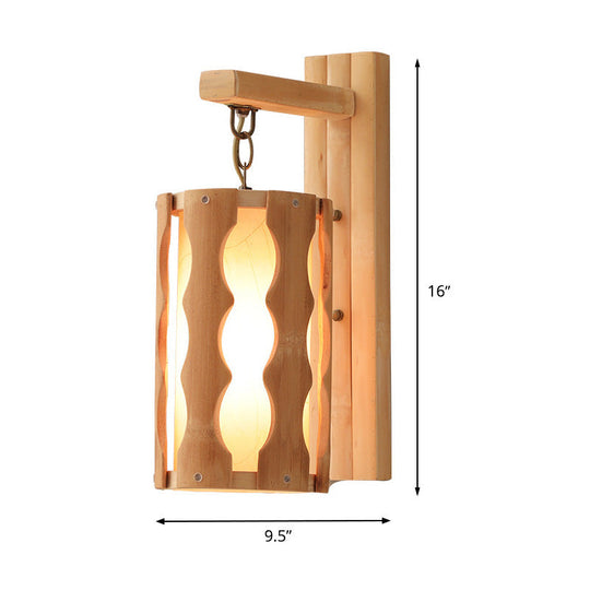 Asian-Inspired Wood Wall Mount Lamp: Single Head Khaki Sconce Light Fixture For Restaurants