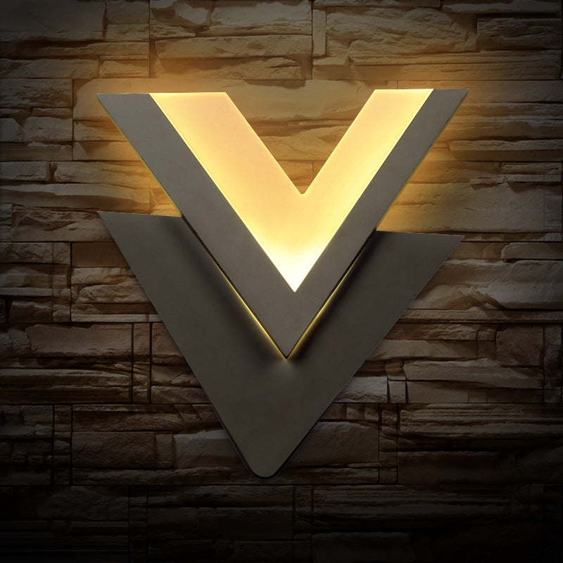 Modern White V-Neck Flush Mount Led Wall Light Sconce In Warm/White / Warm