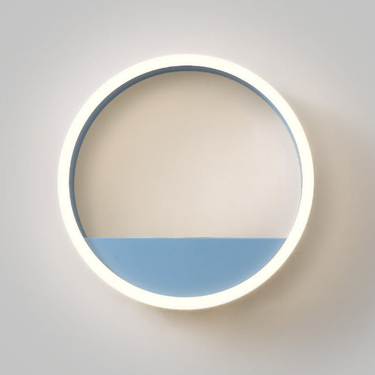 Iron Hoop Flush Mount Wall Light: Macaron Pink/Blue 12/16 Wide Led Sconce With Storage Rack