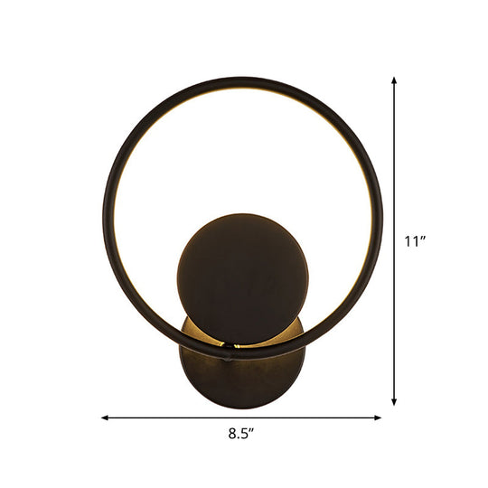 Halo Ring Metallic Sconce Light - Minimalist Black Led Wall Lamp In Warm/White