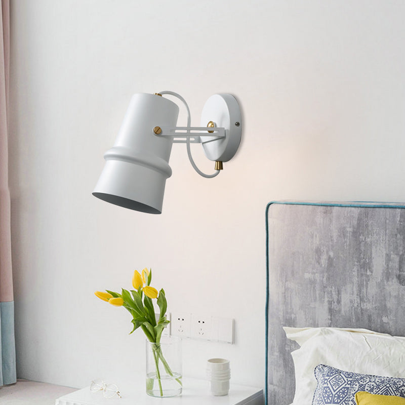 Vintage Iron Wall Sconce With Adjustable Black And White Cone Lamp - Ideal For Living Rooms