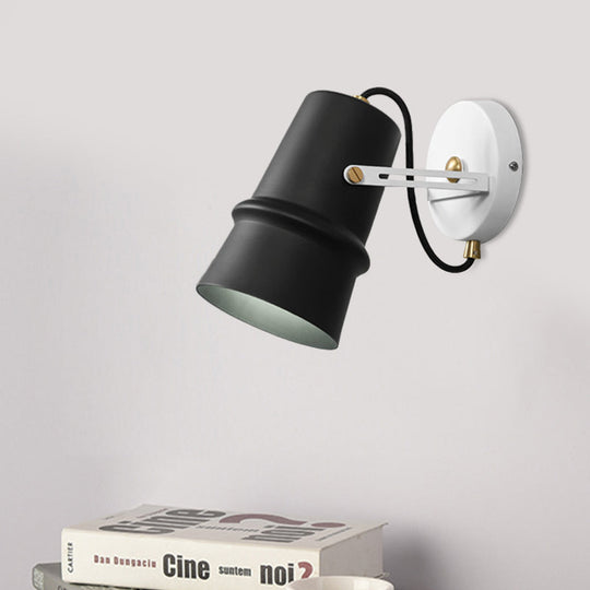 Vintage Iron Wall Sconce With Adjustable Black And White Cone Lamp - Ideal For Living Rooms