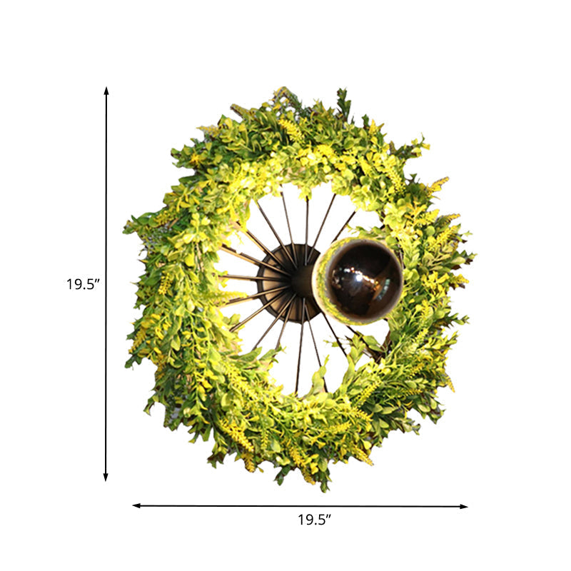 Industrial Iron Wall Sconce Fixture With Green Wheel Design - Restaurant & Plant Lighting 16/19.5