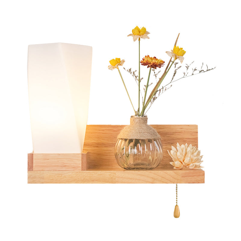 Nordic Milky Glass Wall Sconce With Wood Spiral/Cylinder Design - Mounted Light Fixture
