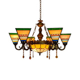 Vintage Agate Stained Glass Chandelier: Craftsman Living Room Hanging Light In Orange-Green