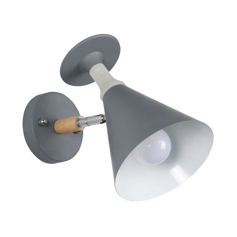 Nordic Iron Single Bulb Sconce Light - Rotatable Cone Wine Cup Wall Mounted Lamp With Wood Accent