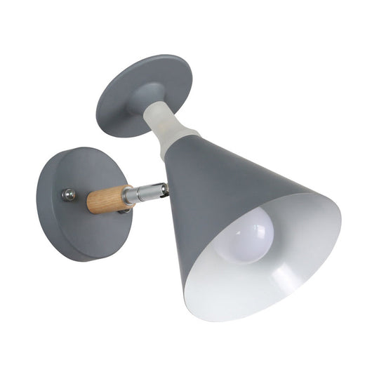 Nordic Iron Single Bulb Sconce Light - Rotatable Cone Wine Cup Wall Mounted Lamp With Wood Accent