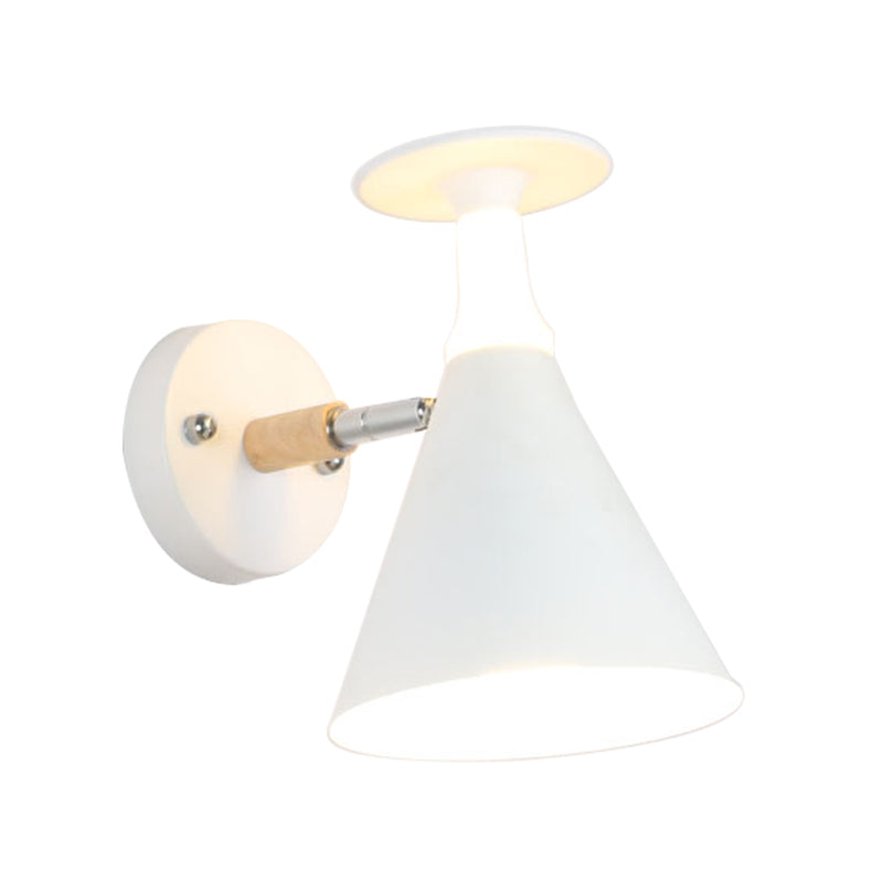 Nordic Iron Single Bulb Sconce Light - Rotatable Cone Wine Cup Wall Mounted Lamp With Wood Accent