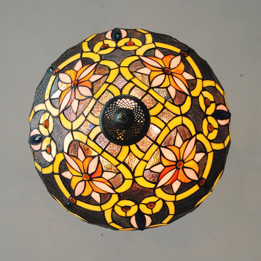 Tiffany Stained Glass Chandelier With Flower Design - Brown/Pink: Perfect For Cafes