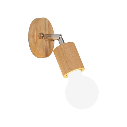 Simplistic Wood Open Bulb Mini Rotating Sconce Lamp For Single Bedroom Wall Lighting