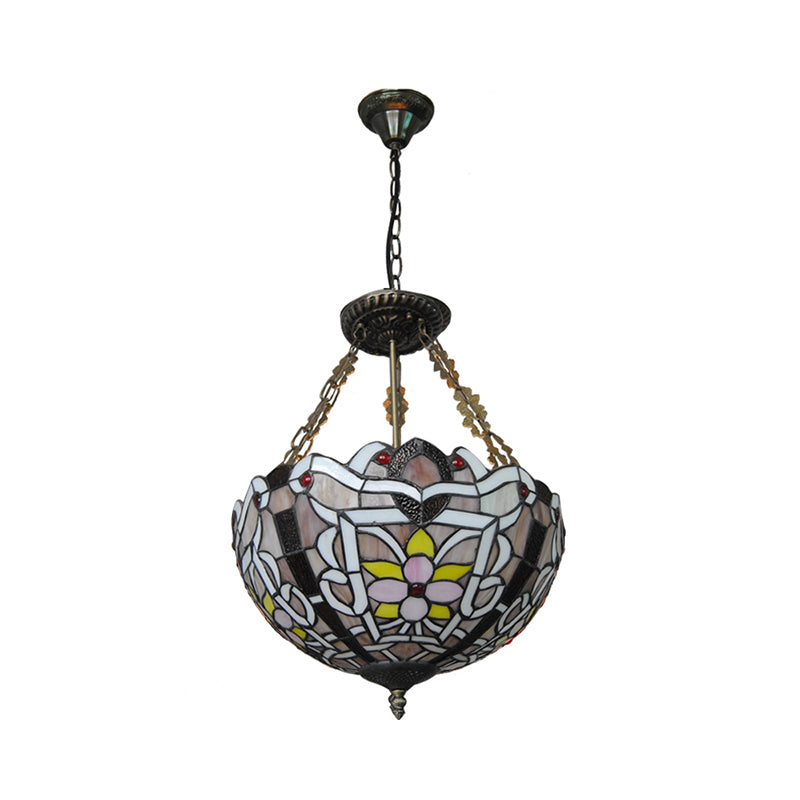 Tiffany Stained Glass Chandelier With Flower Design - Brown/Pink: Perfect For Cafes