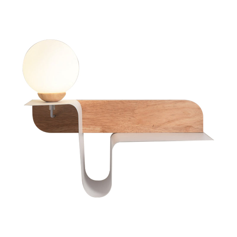 Nordic Opal Frosted Glass Sconce: Orb 1 Bulb Wall Mounted Lamp With White-Wood Shelf (Left/Right)