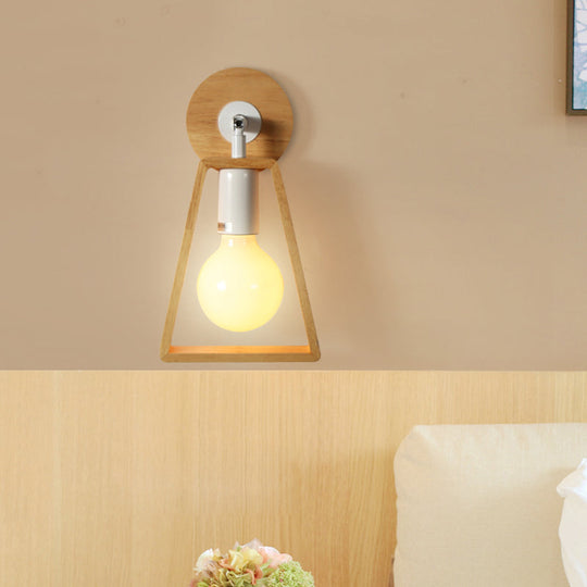 Sleek Wood Wall Lamp With Exposed Bulb: Rotatable Sconce For Bedside Or Ideas Trapezoid Frame