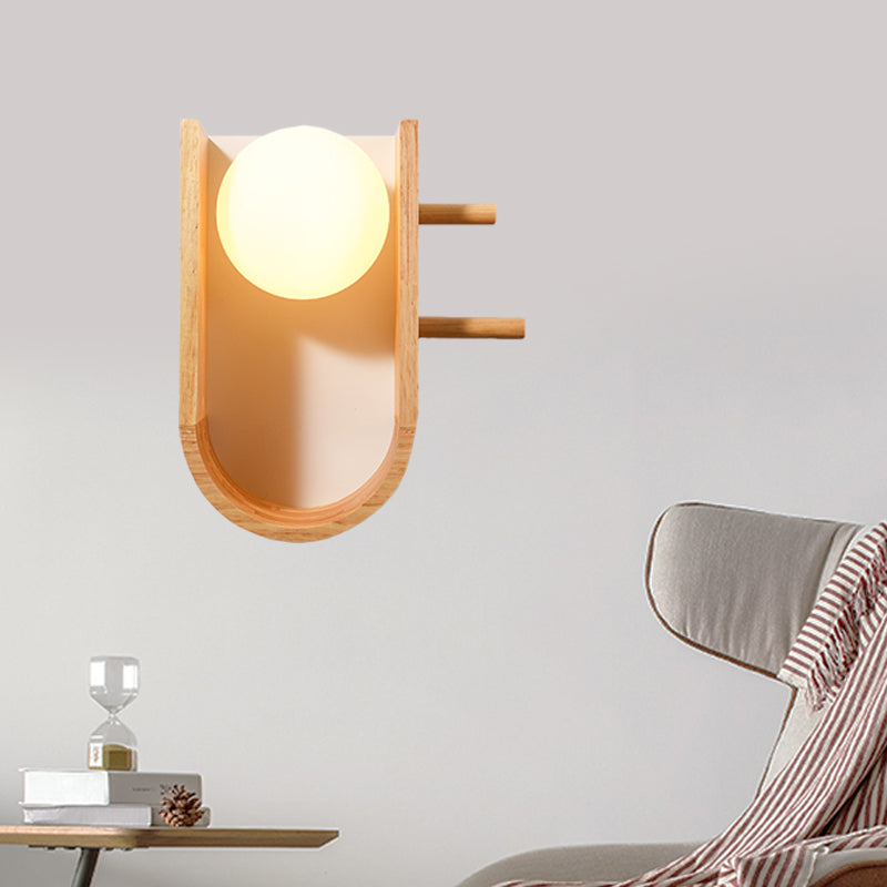 Modern Wooden Sconce Light With Creative Rack Design - Flush Mount Wall Lighting For 1 Bulb