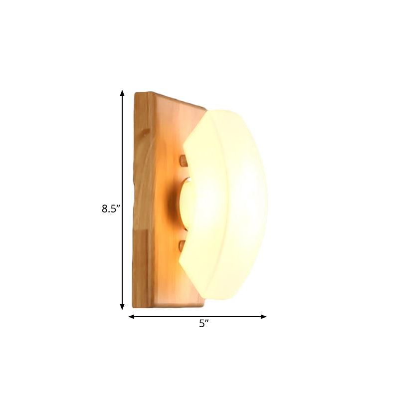 Frosted White Glass Arch Sconce - Nordic Single-Blue Wall Light With Wood Backplate
