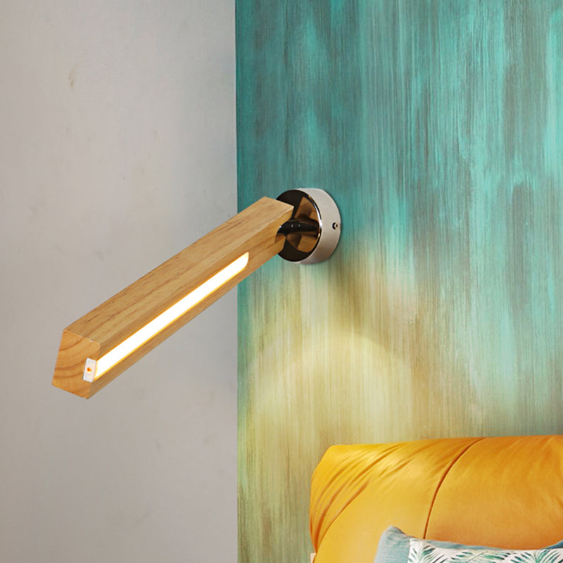 Rotatable Wood Wall Light - Simple Beige Led Sconce For Bedside With 3 Color Options