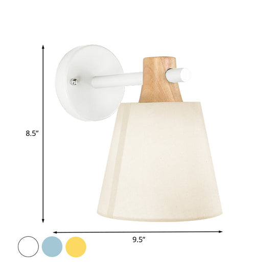 Blue/White/Yellow Macaron Fabric Conical Wall Light Fixture: Unique Sconce Design With Straight Arm