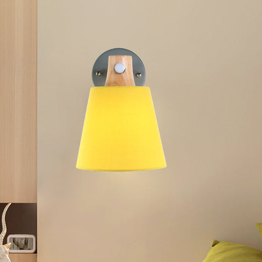 Blue/White/Yellow Macaron Fabric Conical Wall Light Fixture: Unique Sconce Design With Straight Arm
