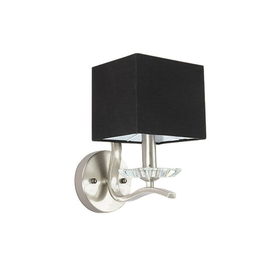 Modern Cube Bedside Wall Lamp - Fabric Single Light Sconce In Grey/Black With Crystal Accent