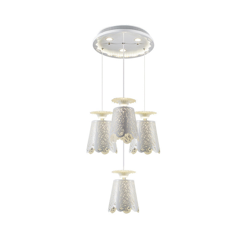 Simple Scalloped Iron Ceiling Lamp With 4 White Bulbs - Elegant Pendant Light For Dining Room