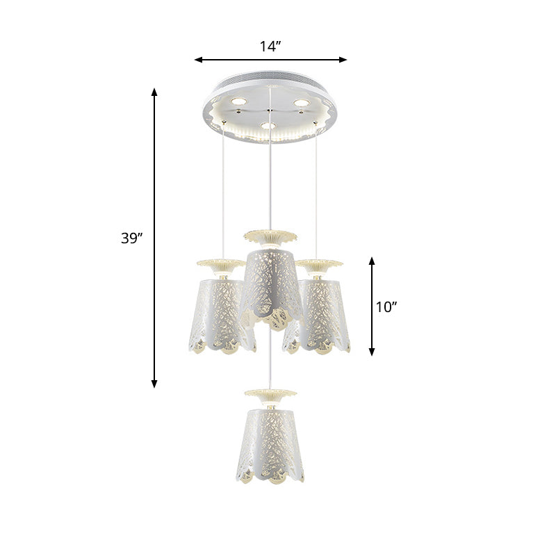 Simple Scalloped Iron Ceiling Lamp With 4 White Bulbs - Elegant Pendant Light For Dining Room