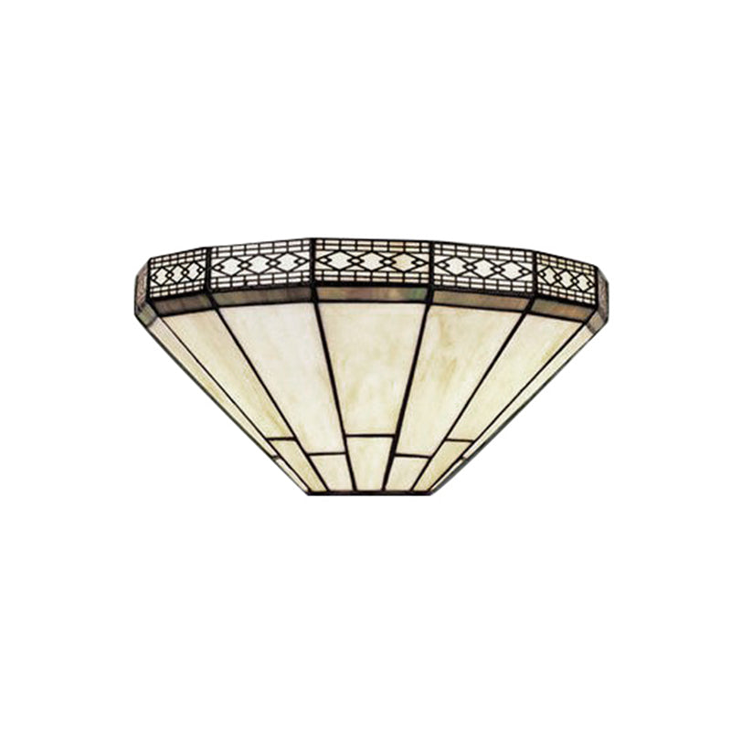 Tiffany Style Art Glass Half-Cone Wall Light - Beige/Amber 1 Sconce For Living Room