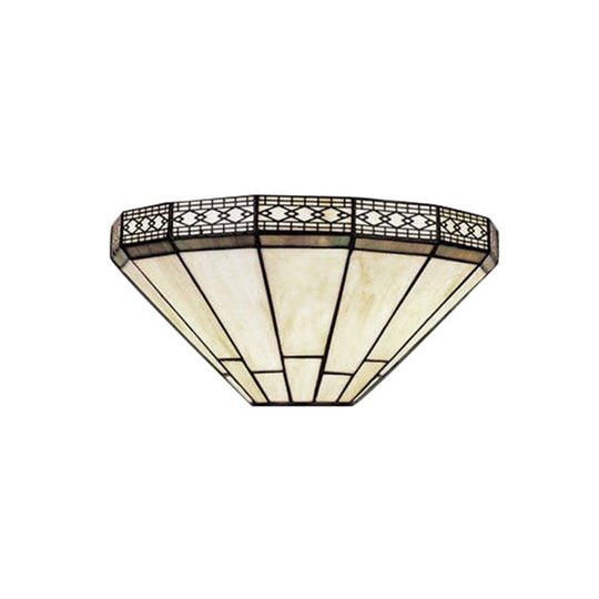 Tiffany Style Art Glass Half-Cone Wall Light - Beige/Amber 1 Sconce For Living Room