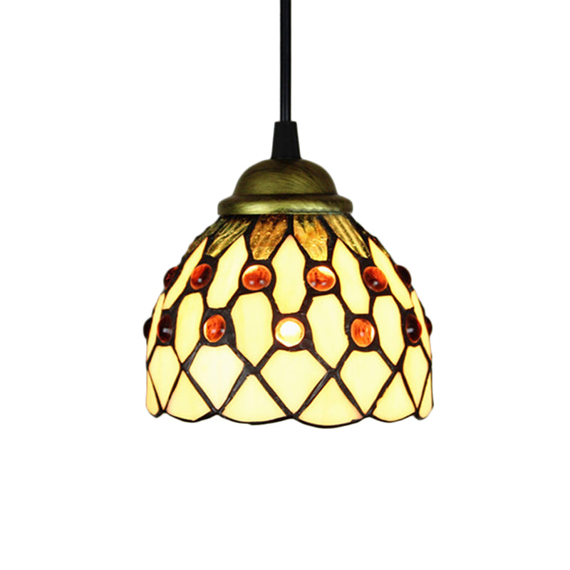 Tiffany Cut Glass Hanging Light Fixture For Bedroom - Beige/Light Blue/Dark Blue