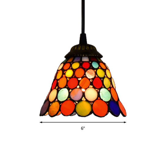 Tiffany-Style Stained Glass Bell Pendant Light In Black