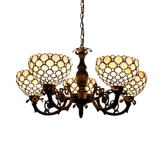 Beaded Glass Metal Chandelier - Traditional Hanging Light For Living Room Beige/Orange