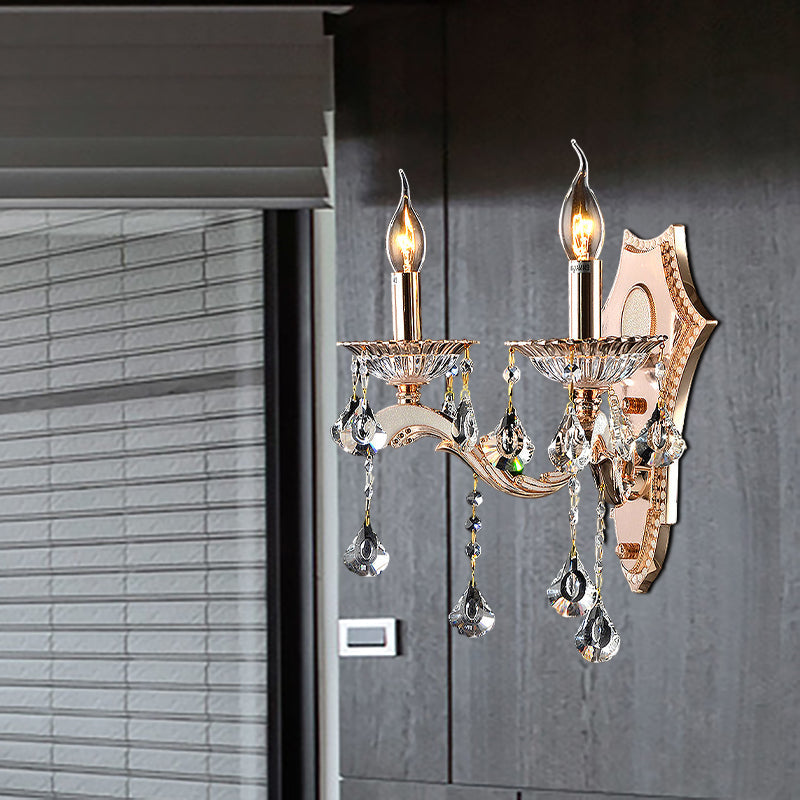 Vintage Style Crystal Clear Bare Bulb Sconce Light Fixture - Gold Finish Wall Mount