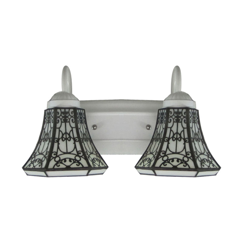 Tiffany Flared White Glass Sconce Light - 2 Heads Wall Mount Ideal For Living Room