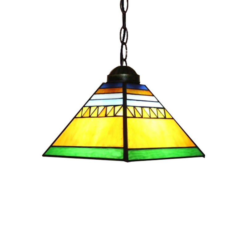 Tiffany Yellow Foyer Pendant: Stained Glass Shade 1-Light Ceiling Fixture