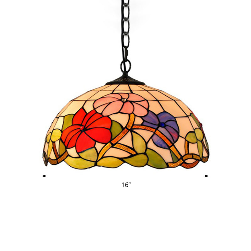 Floral Tiffany Stained Glass Suspension Light - Black Pendent Ceiling For Living Room