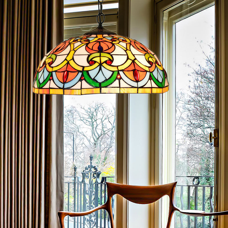 Black Stained Glass Bowl Pendant Light – Tiffany Style Living Room