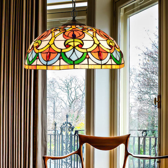 Black Stained Glass Bowl Pendant Light – Tiffany Style Living Room