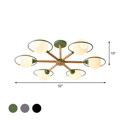Nordic Style White Sphere Ceiling Light With Frosted Glass Shade - Elegant Dining Room Mount Ring